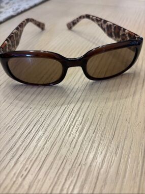 Coach Brown Oval Sunglasses with Leopard-Print Arms